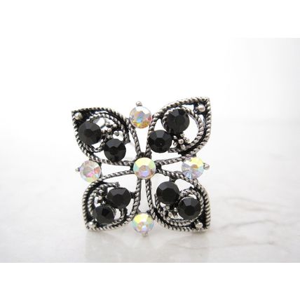 Small silver flower butterfly crystal hair pin clip barrette