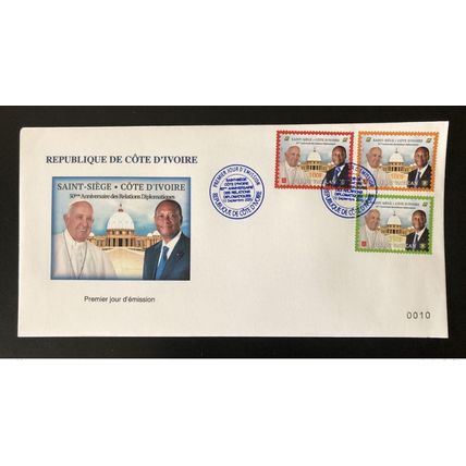 Côte d'Ivoire 2020 FDC 1er Jour Emission Commune Vatican 50 ans Pape President