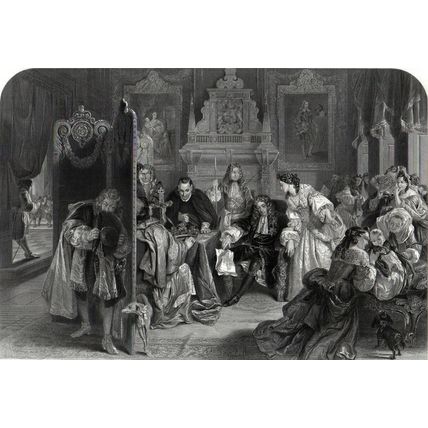 JAMES II RECEIVING NEWS OF THE LANDING OF THE PRINCE OF ORANGE 1866 ENGRAVING