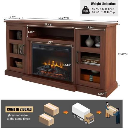 Farmhouse TV Cabinet with 3D Fireplace – Fits TVs Up to 65 Inches