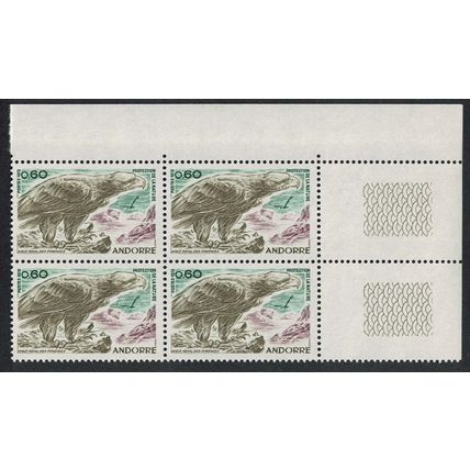 Andorra Fr. Golden Eagle Bird Corner Block of 4 1972 MNH SG#F238 MI#240