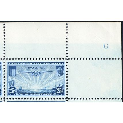 C20, MNH 25¢ Airmail Top PL# Sheet of 50 With "C" At Top Right Stuart Katz