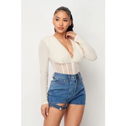 Women's Fishnet Sheer Mesh Back Deep V Neck Bodysuit