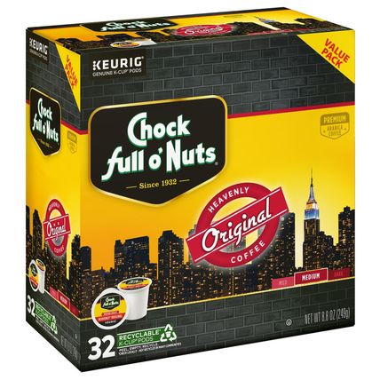 Chock Full O'Nuts Original Coffee, Compatible with Keurig K-Cup Pods, 32 CT (Pac
