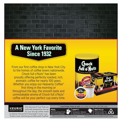 Chock Full O'Nuts Original Coffee, Compatible with Keurig K-Cup Pods, 32 CT (Pac