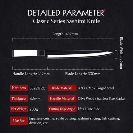 HEZHEN 300Mm Sashimi Knife,Forged Steel Sushi Yanagiba Knife, Sushi Slicing, Woo