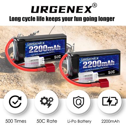 URGENEX 7.4V 2200Mah Lipo Battery 50C(Burst 80C) High Discharge Rate RC Batterie