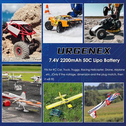URGENEX 7.4V 2200Mah Lipo Battery 50C(Burst 80C) High Discharge Rate RC Batterie