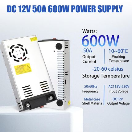 New Version 110V AC to 12V DC Converter 12Volt 50A 600W Power Supply Transformer