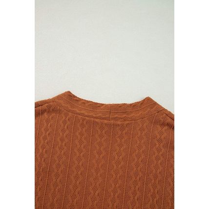 Chestnut Textured Knit Side Pockets Open Front Cardigan