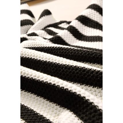 White Stripe V Neck Pocketed Drawstring Hooded Sweater