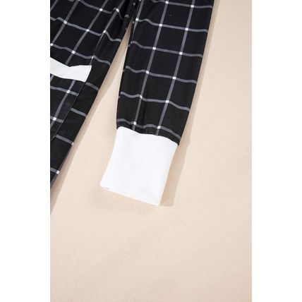 Black Plaid Colorblock Edge Open Cardigan with Pocket