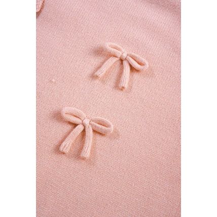 Light Pink Ruffled Bowknot Ribbed Trim Long Sleeve Sweater