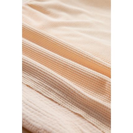 Beige Waffle Splicing Short Batwing Sleeve Flap Detail Shirt