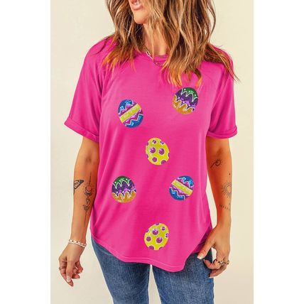 Rose Red Easter Eggs Patched Crew Neck Graphic Tee