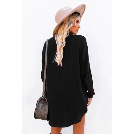 Black Corduroy Shirt Style Full Button Long Sleeve Shift Mini Dress