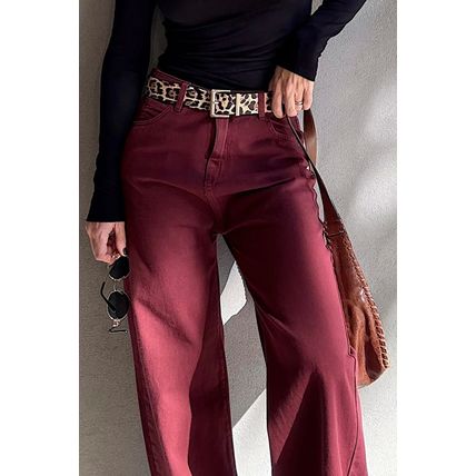 Red Dahlia Loose Straight High Waist Solid Color Jeans
