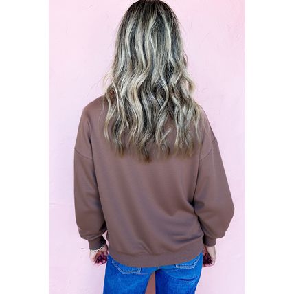 Dark Khaki Contrast Terry Bow Pattern Drop Shoulder Sweatshirt