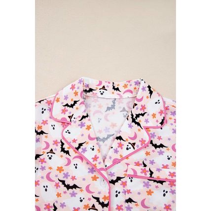 Pink Halloween Eve Haunted Honey Bat Print Pajama Set