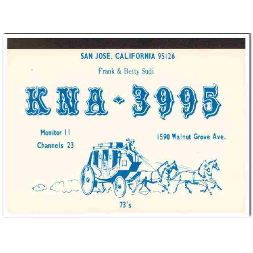 kna-3995 frank sudi san jose calif 1960s cb qsl card vintage postcard