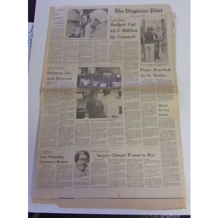SURGERY CHANGES WOMAN TO MAN / 1st in VA The Virginian Pilot August 9 , 1974
