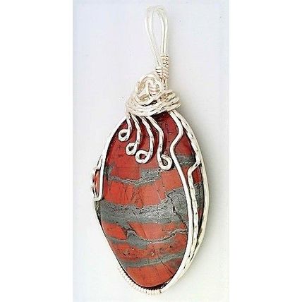Banded Jasper Hematite Silver Copper Wire Wrap Gemstone Pendant 8