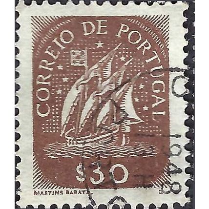 PORTUGAL, SHIP, 15th C Caravel, brown 1943, 30c