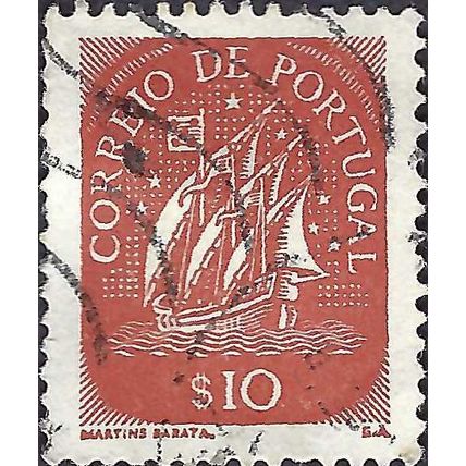 PORTUGAL, SHIP, 15th C Caravel, orange 1943, 10c