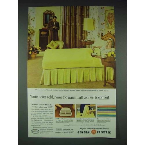1957 GE Electric Blanket Ad - Never Cold, Too Warm