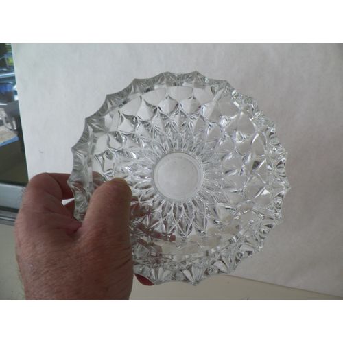 VNTG HEAVY CLEAR GLASS STARBURST CIGAR ASH TRAY