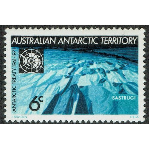 AAT 1971 10th Anniversary Antarctic Treaty 6c Blue and Black SG19 MM