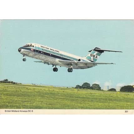 British Midland Douglas DC9 10 Civil Aviation Postcard (A18830)