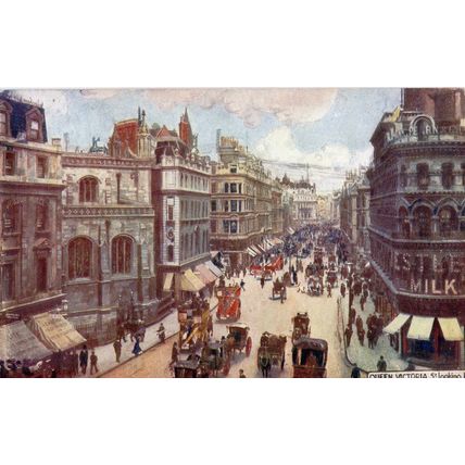 G Smith Postcard Queen Victoria St looking East 1904