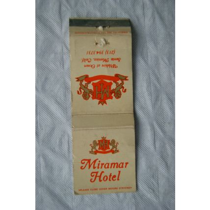 Old Matchbook cover Miramar Hotel, Santa Monica, California