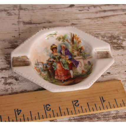 VTG Ceramic German Ashtray Made in Germany Victorian Scene Small Cigarette Gift