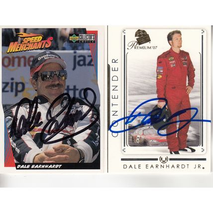 DALE EARNHARDT SR. & DALE EARNHARDT JR. 1997/07 AUTOGRAPHED NASCAR HOF DRIVERS