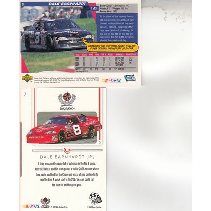 DALE EARNHARDT SR. & DALE EARNHARDT JR. 1997/07 AUTOGRAPHED NASCAR HOF DRIVERS