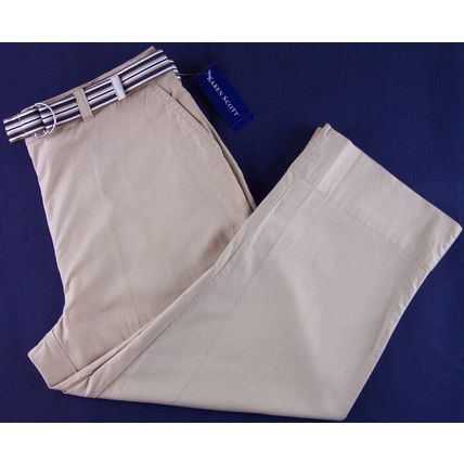 NWT Karen Scott New Khaki Crop Capri Pants with Striped Belt, 12