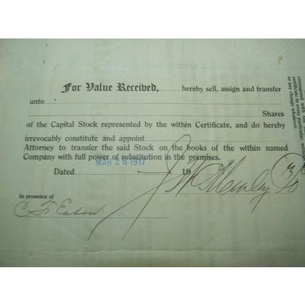 Original Antique 1917 Signed 100 Mining Shares Deed, New Era Mines Maine, Paid