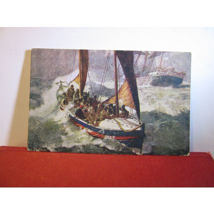 'SAVED', LIFEBOAT painting by B F Gribble. unused antique postcard art RNLI =
