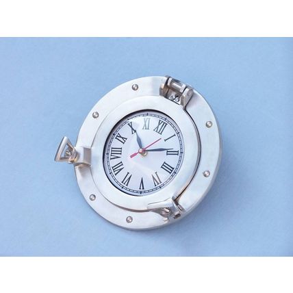 Brushed Nickel Deluxe Class Decorative Ship Porthole Clock 8""