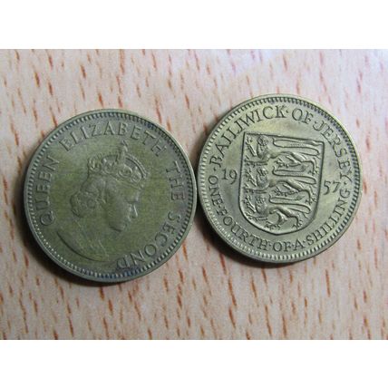 Jersey 1957 Elizabeth ll 1/4th of a Shilling Coin