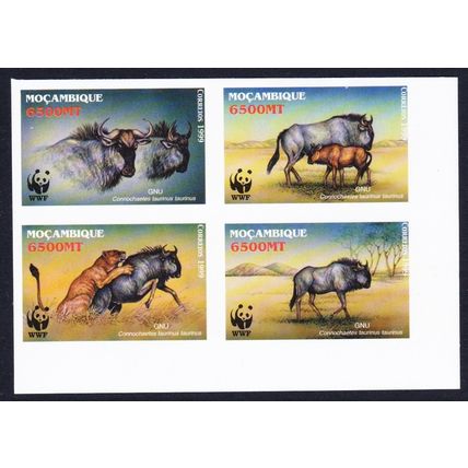 Mozambique WWF Blue Wildebeest Imperf Block of 4 WWF 2000 MNH SG#1542-1545