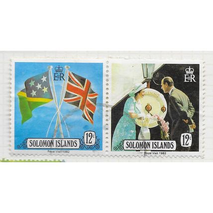 SOLOMON ISLANDS 1982 ROYAL VISIT TETE-BECHE FLAGS YACHT QUEEN ELIZABETH 12c USED