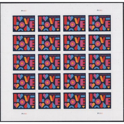Love Hearts Full Sealed Pad of 100 Sheets (2000 Stamps) Scott 5543