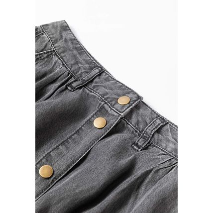 Dark Grey Fully Buttoned Long Denim Skirt