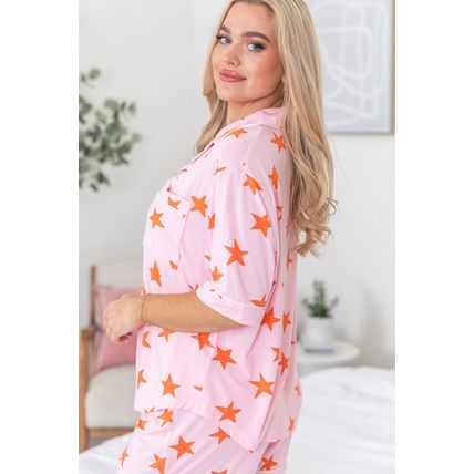 Pink Stars Short Sleeve Shirt and Shorts Bamboo Pajama Set