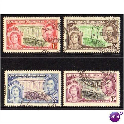 Southern Rhodesia KGVI 1937 Coronation Used SG 36-39 Sc 38-41 Trains Bridge