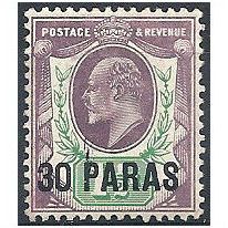 Br Levant 1909 SG16 30 Paras on 1 1/2d Pale Dull Purple & Green Mounted Mint.