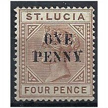 St Lucia 1891 SG55 1d on 4d Brown Mounted Mint . .